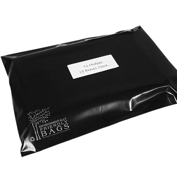 Large 430mm Black Eco Mailing Bags made from degradable film
